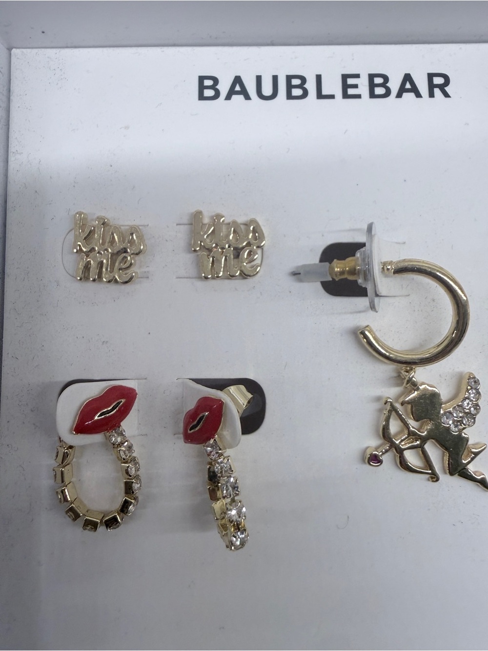 BaubleBar Gold Tone 'Kiss Me' & Red Lip Mixed Earring Set
